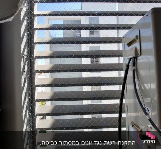 רשת מתכת על חלון למניעת כניסת יונים